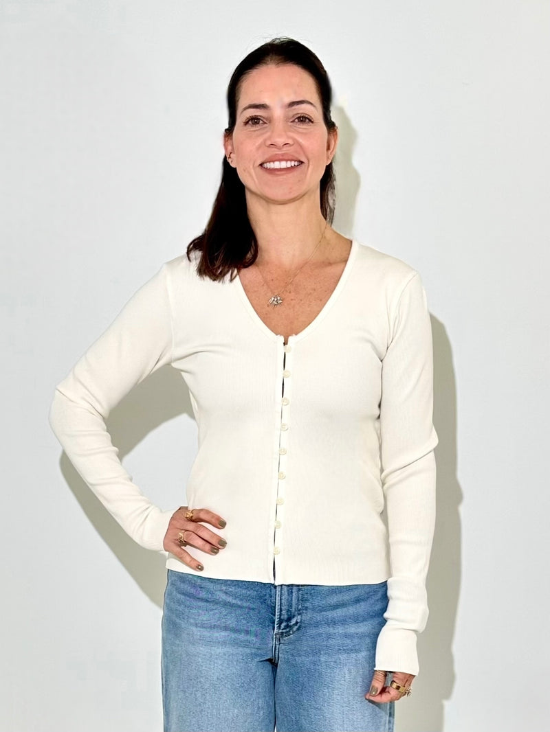 Bobi V Neck Cardigan - Linen-Hand In Pocket