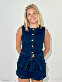 Cynthia Vintage Denim Vest - Indigo-Hand In Pocket