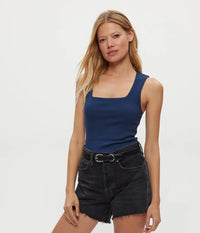 Michael Stars Maribel Square Neck Tank- Nocturnal-Hand In Pocket