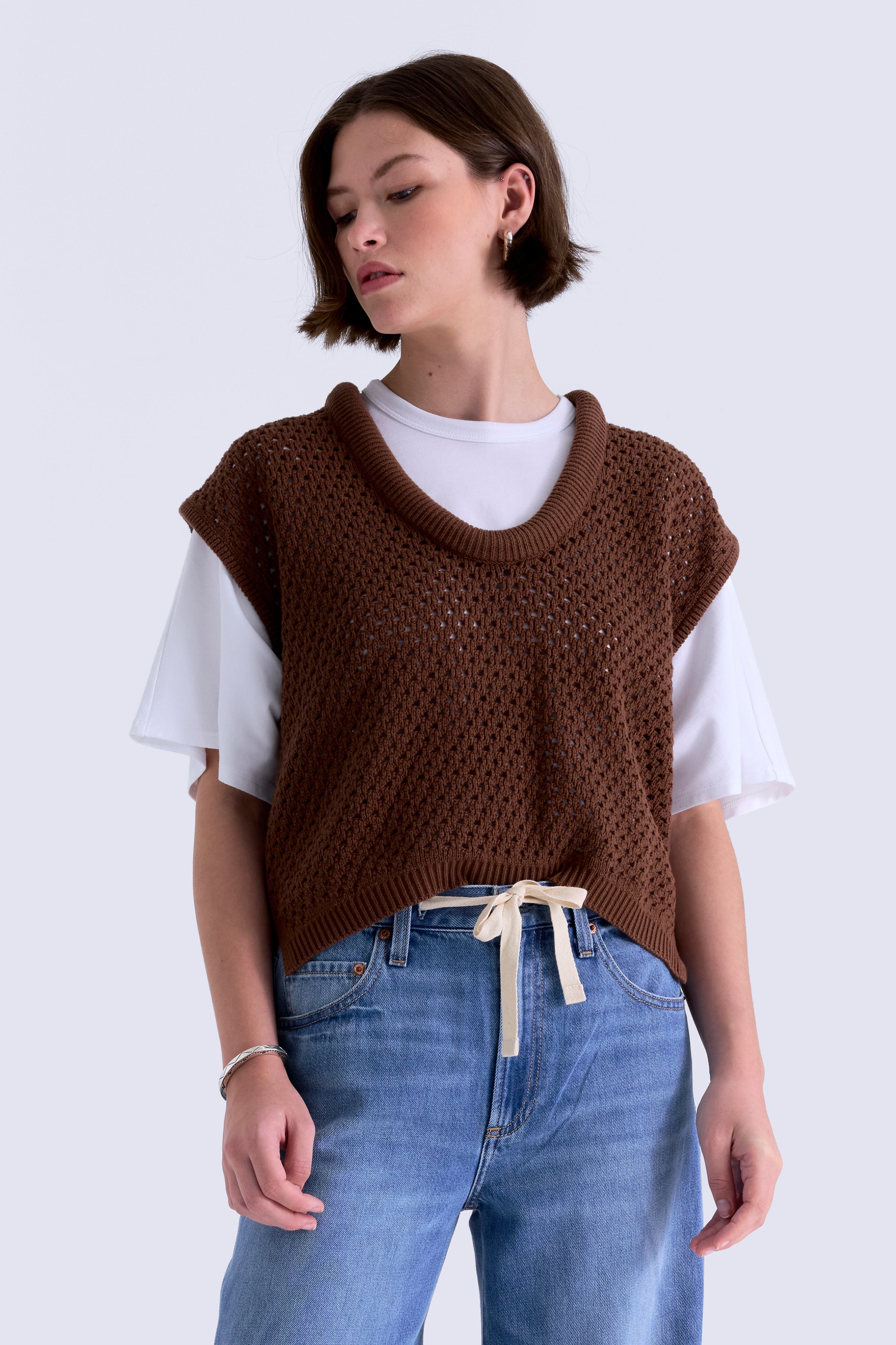 Pistola Beck Open Knit Cropped Sweater - Java-Hand In Pocket