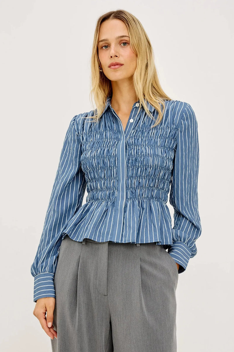 Rails Bradshaw Shirt - Washed Indigo Stripe-Hand In Pocket