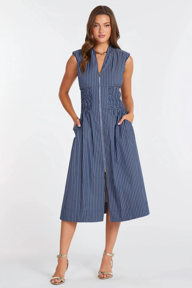 Bishop + Young Skye Zip Front Dress - Indigo-Hand In Pocket