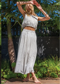 Habitual Eyelet Maxi Skirt Set Marshmallow-Hand In Pocket