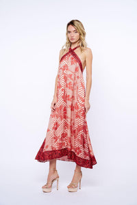 Ciebon Betty Scarf Print Halter Dress - Red-Hand In Pocket