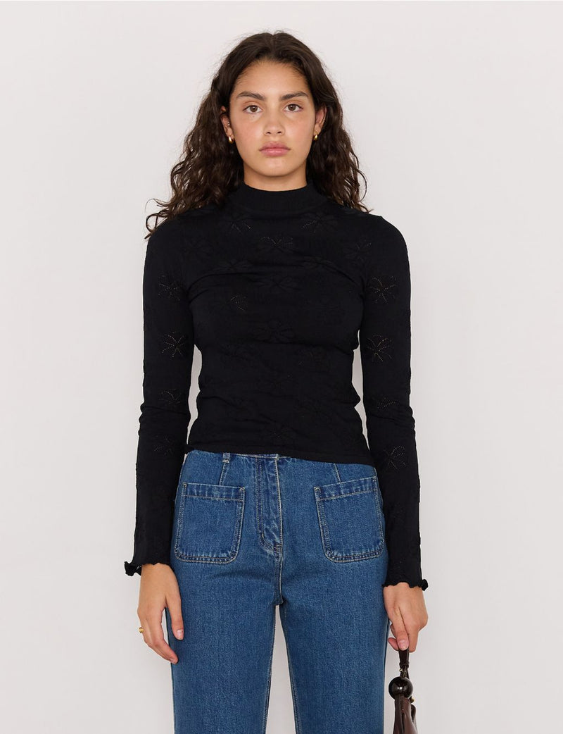 MINKPINK Kenni Pointelle Knit - Black-Hand In Pocket