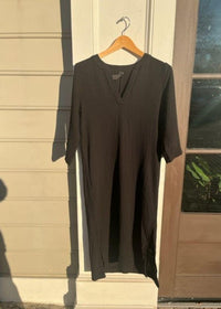 Bobi Raw Edge 3/4 SLV Midi Caftan- Black ***FINAL SALE***-Hand In Pocket