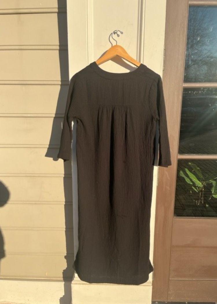 Bobi Raw Edge 3/4 SLV Midi Caftan- Black ***FINAL SALE***-Hand In Pocket