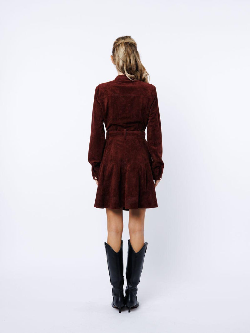 Ciebon Laurie Belted Mini Dress - Brown Wine-Hand In Pocket