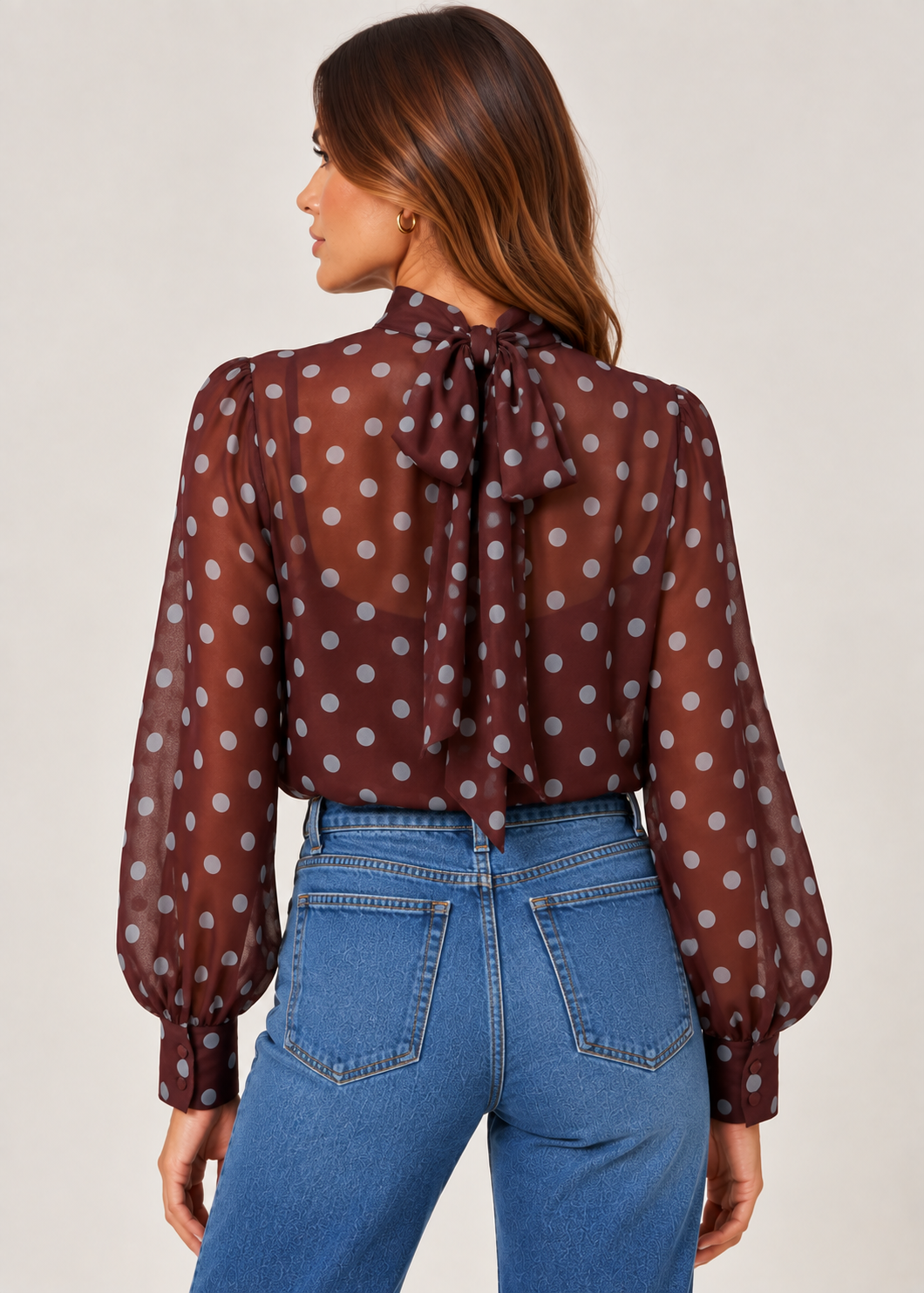 THML Faye Polka Dot Top - Brown-Hand In Pocket
