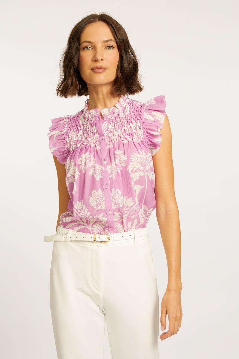 Caballero Evelyn Blouse- Palm Serenade-Hand In Pocket
