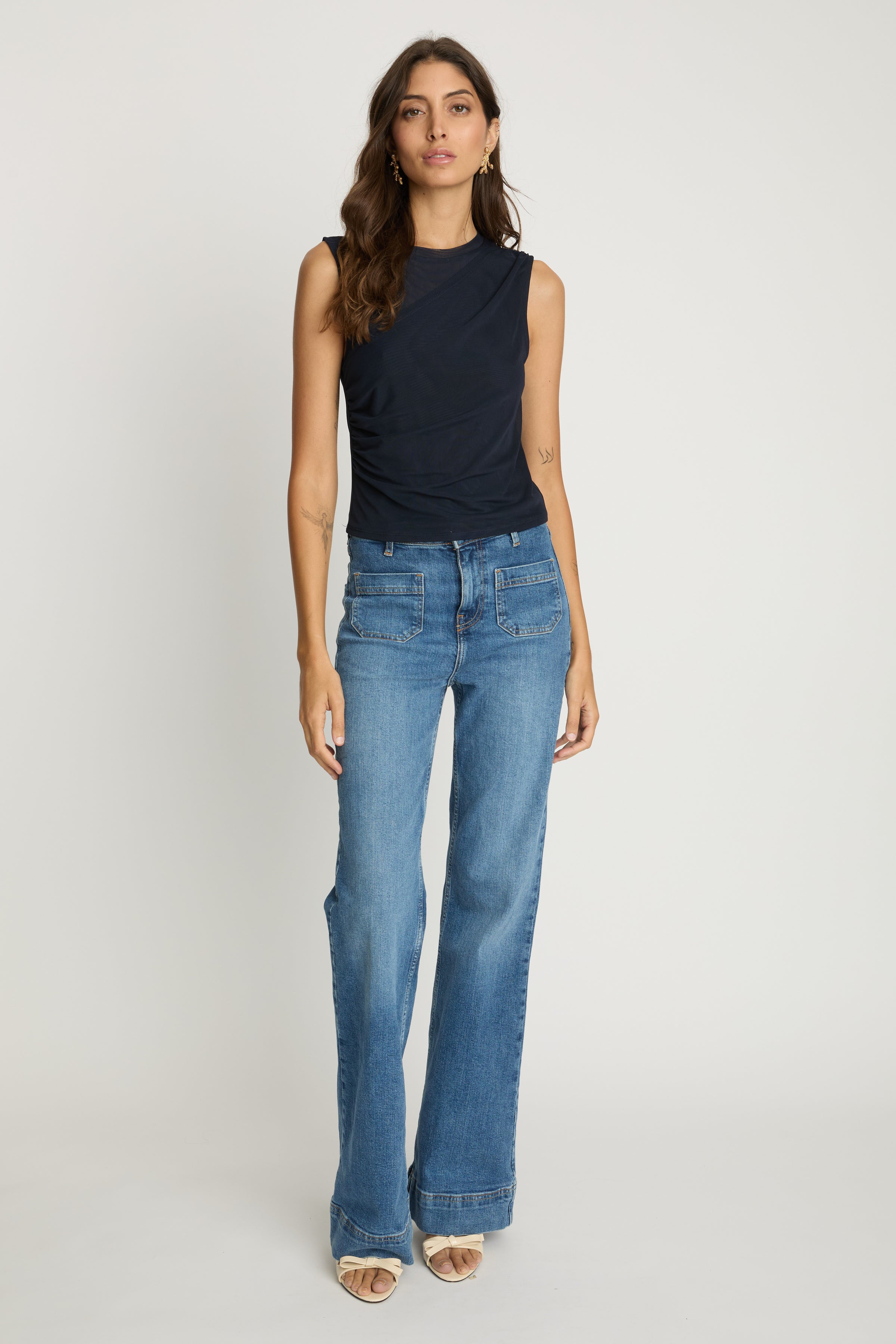 Caballero Devi Top - Navy-Hand In Pocket