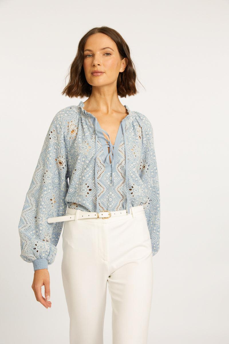 Caballero Aurelia Top- Washed Blue-Hand In Pocket