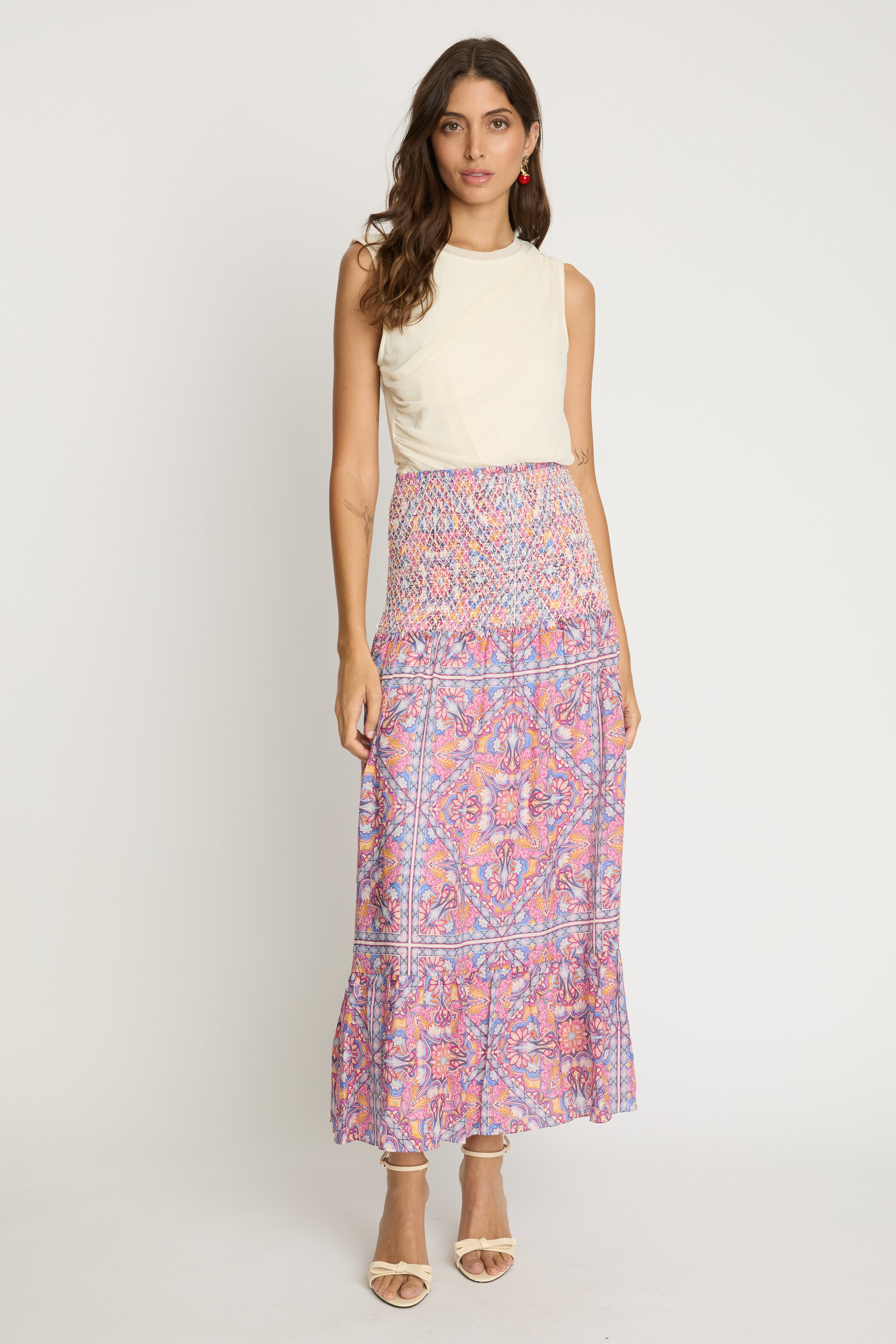 Caballero Chablis Skirt - Petal Tapestry-Hand In Pocket