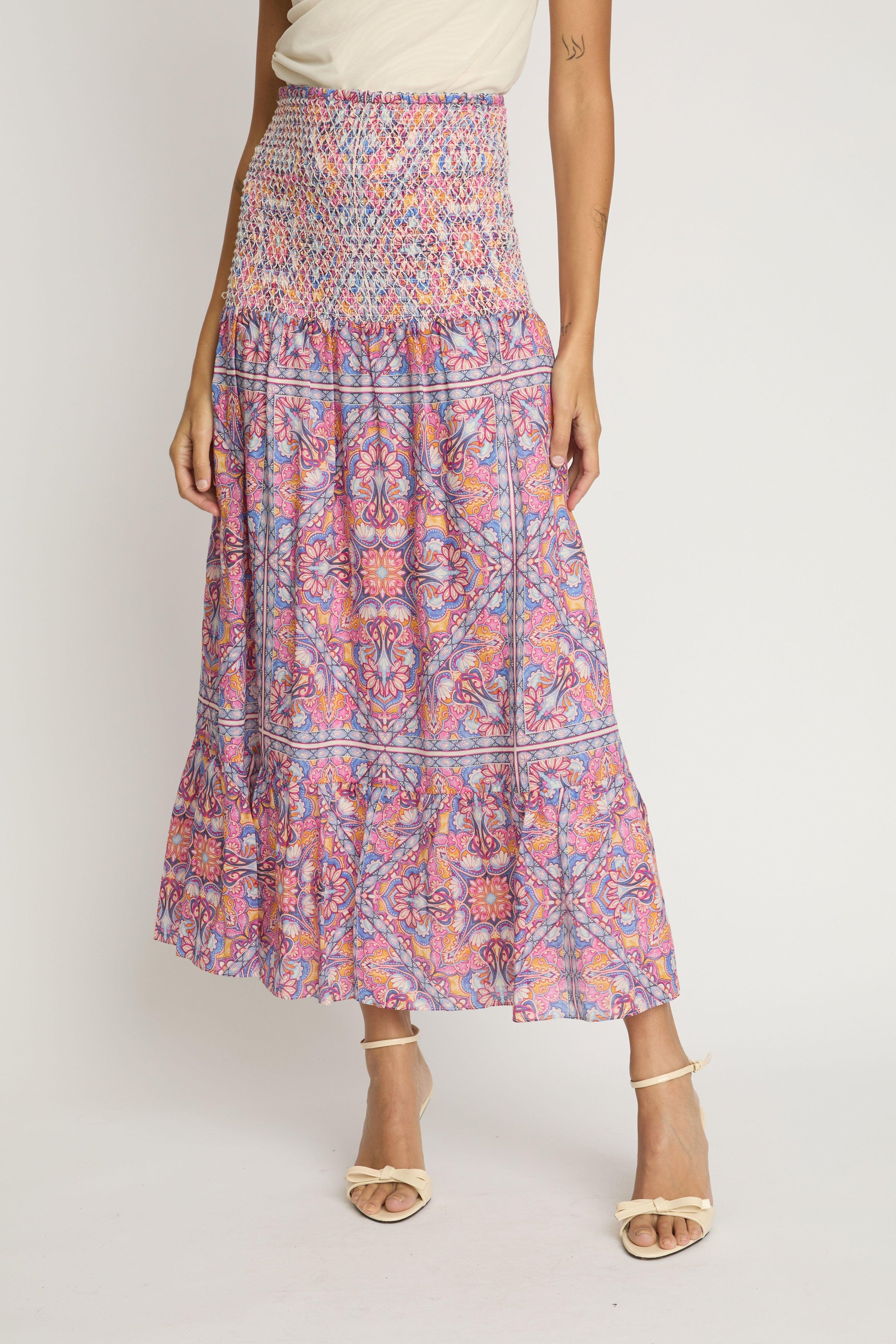 Caballero Chablis Skirt - Petal Tapestry-Hand In Pocket