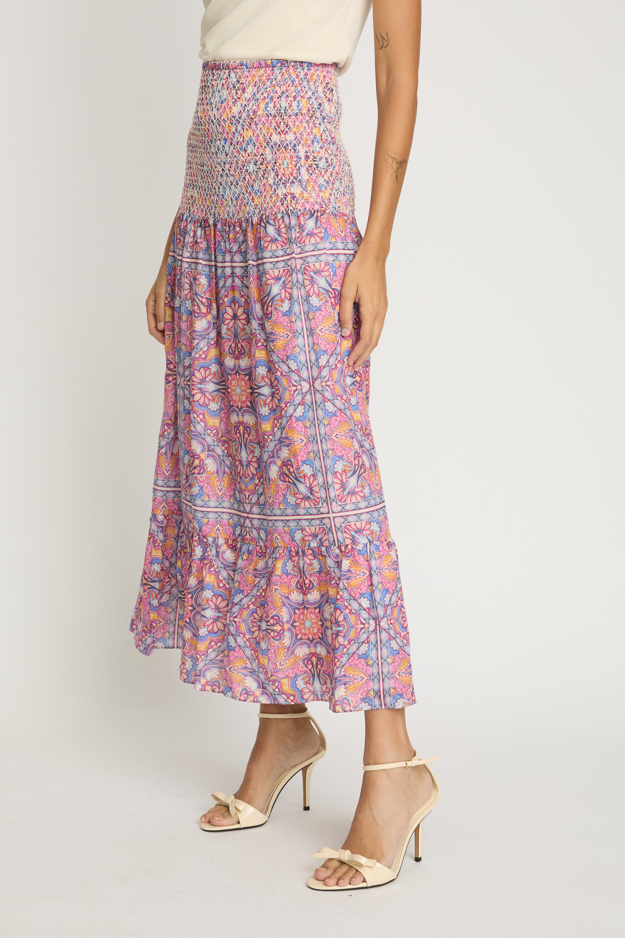 Caballero Chablis Skirt - Petal Tapestry-Hand In Pocket