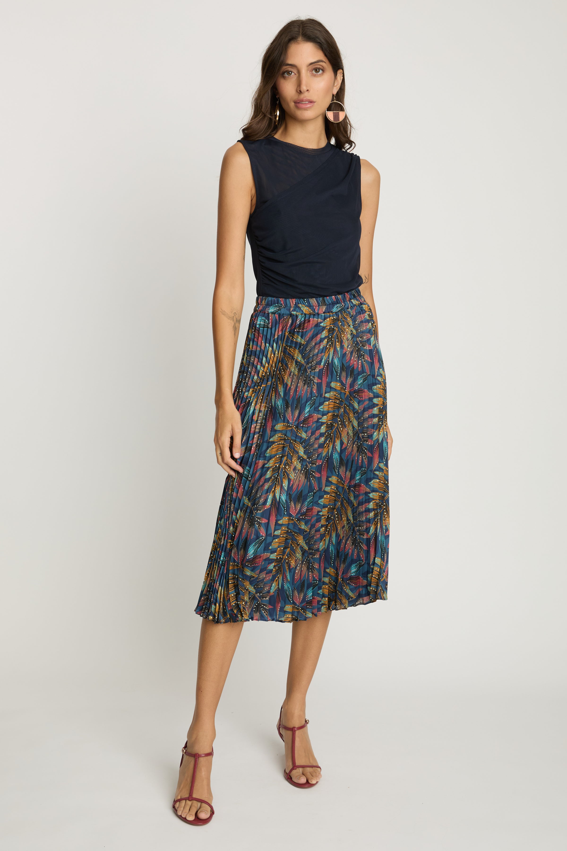 Caballero Mia Skirt - Midnight Palm-Hand In Pocket