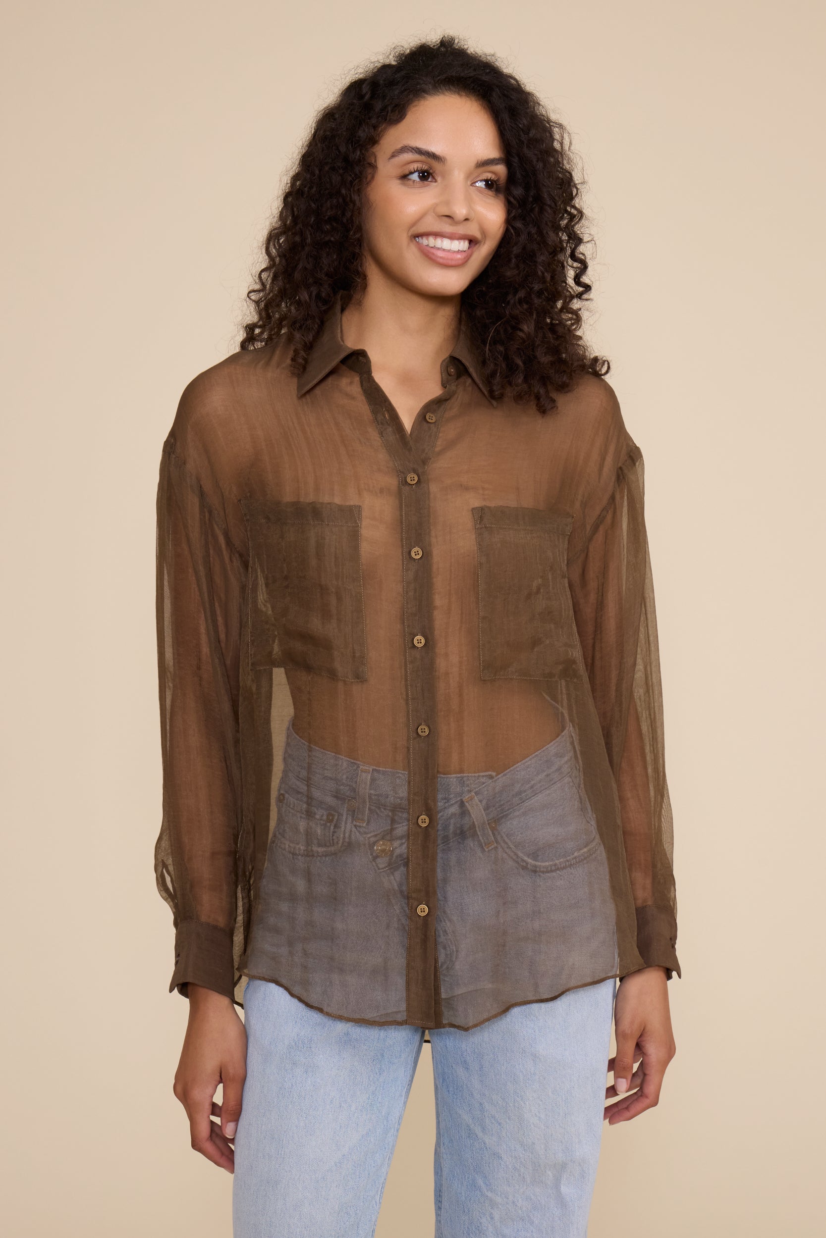 Lucy Paris Carlen Cargo Pocket Top - Olive-Hand In Pocket
