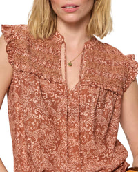 Sanctuary Free Feeling Smocked Blouse - Mosaic Clay-Hand In Pocket