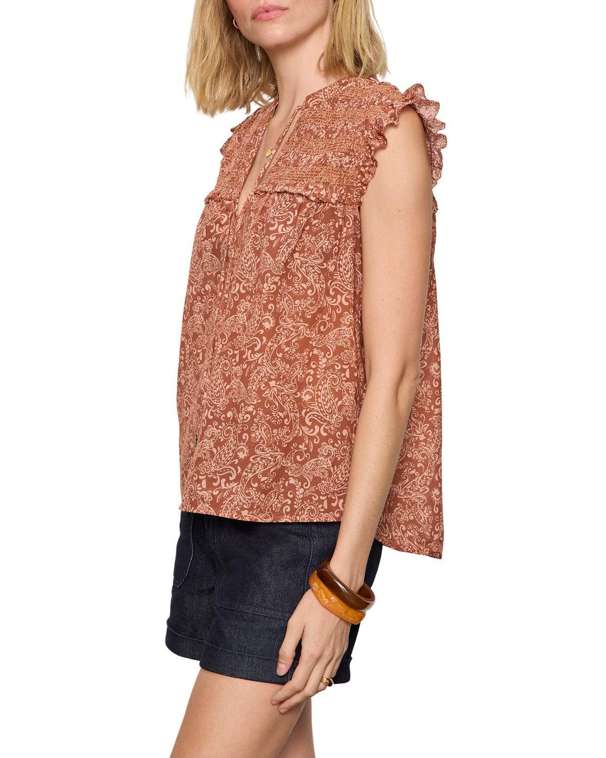 Sanctuary Free Feeling Smocked Blouse - Mosaic Clay-Hand In Pocket