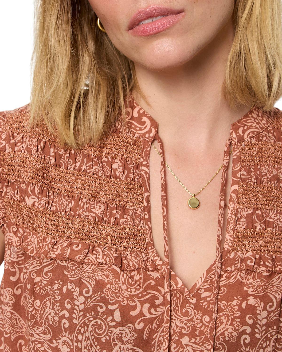 Sanctuary Free Feeling Smocked Blouse - Mosaic Clay-Hand In Pocket