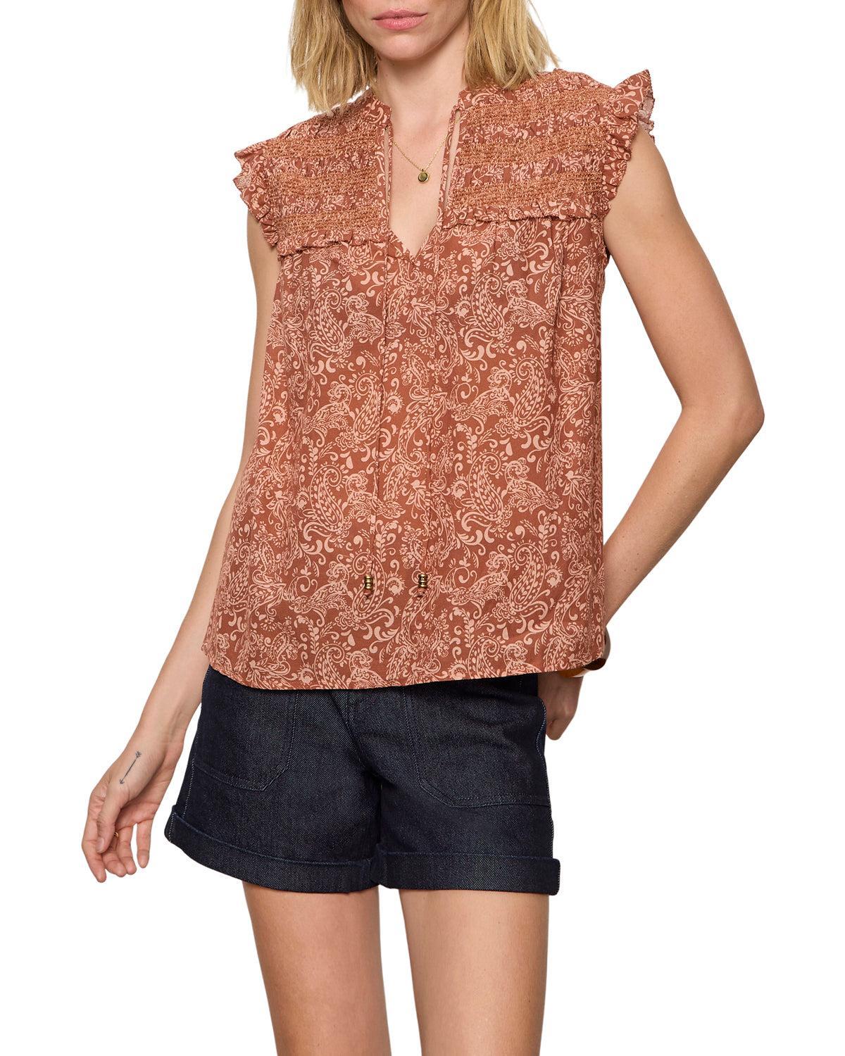 Sanctuary Free Feeling Smocked Blouse - Mosaic Clay-Hand In Pocket