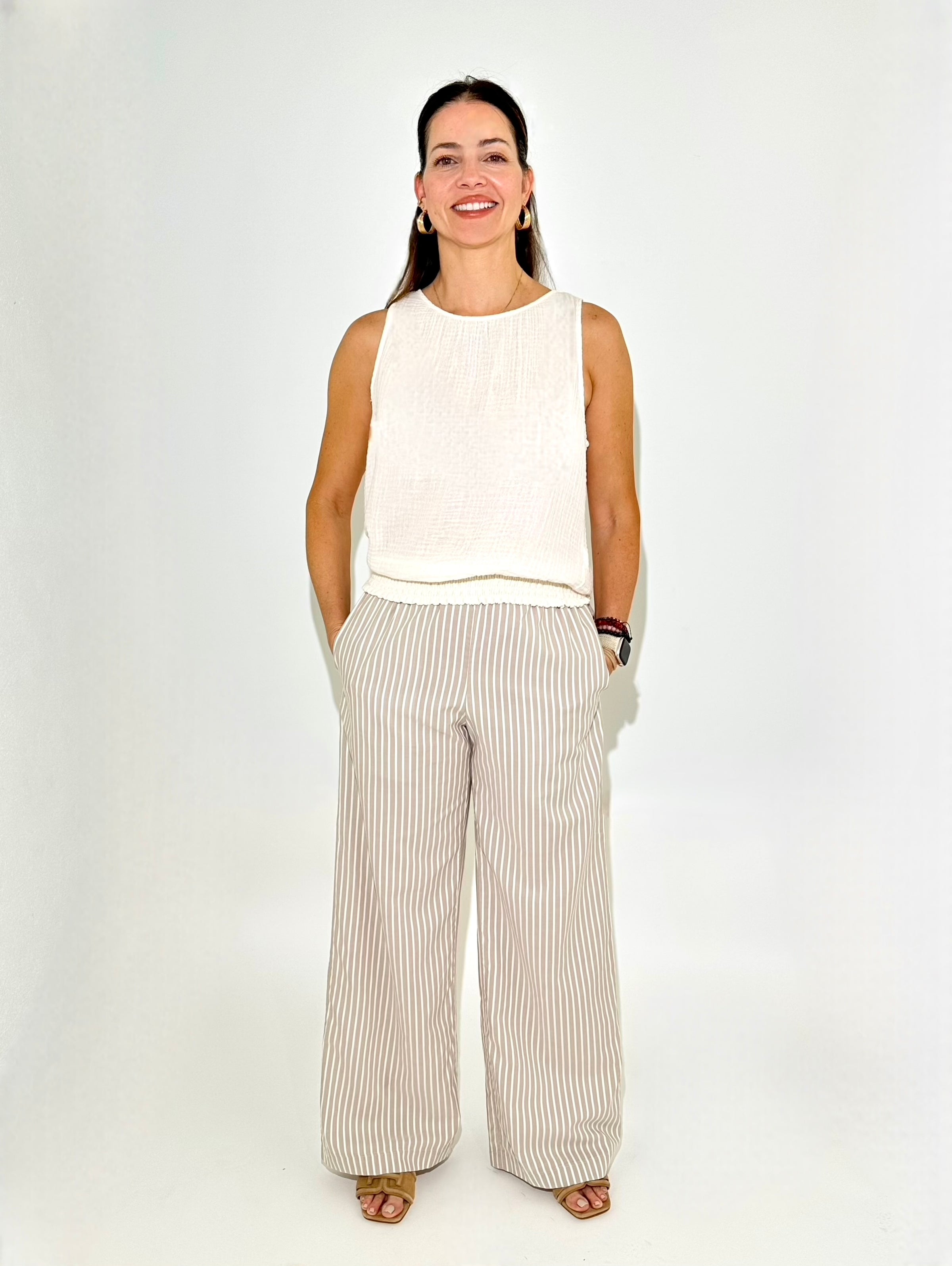 Michael Stars Janelle Tie Neck Tank - Chalk-Hand In Pocket