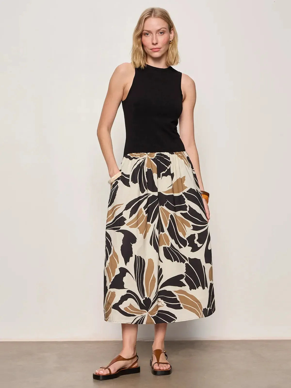 Sanctuary Sandbar Mix Media Midi Dress - Lotus Black-Hand In Pocket