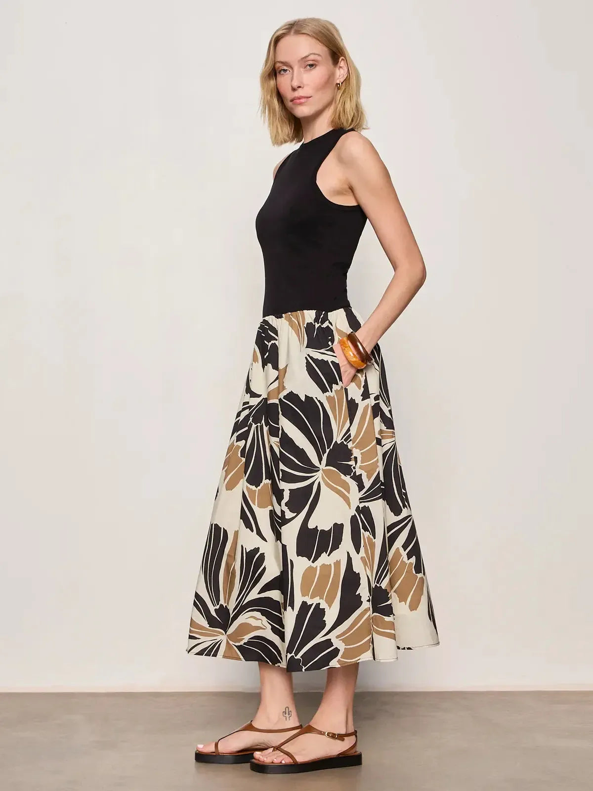 Sanctuary Sandbar Mix Media Midi Dress - Lotus Black-Hand In Pocket