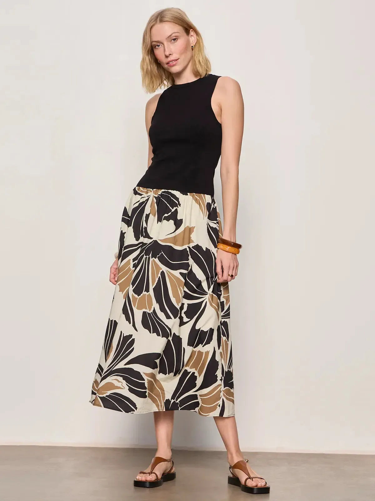 Sanctuary Sandbar Mix Media Midi Dress - Lotus Black-Hand In Pocket
