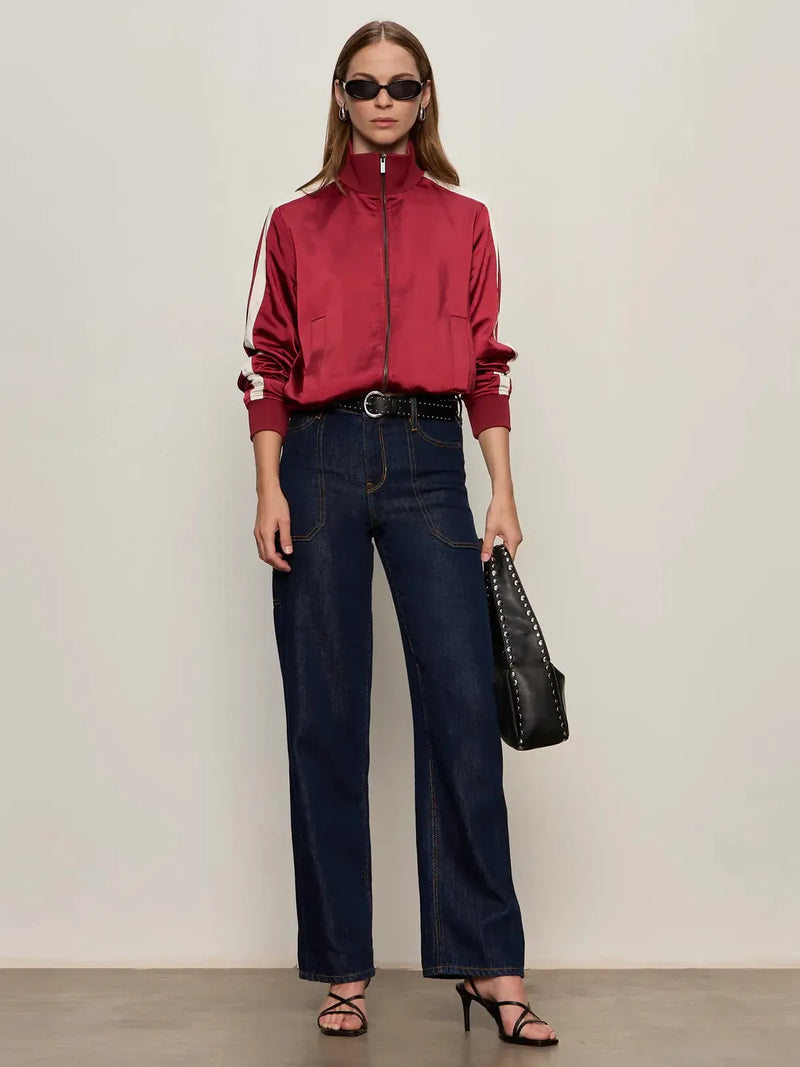 Sanctuary Satin Track Jacket - Crimson-Hand In Pocket