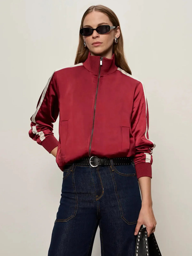 Sanctuary Satin Track Jacket - Crimson-Hand In Pocket
