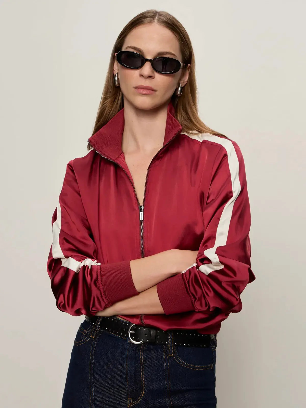 Sanctuary Satin Track Jacket - Crimson-Hand In Pocket