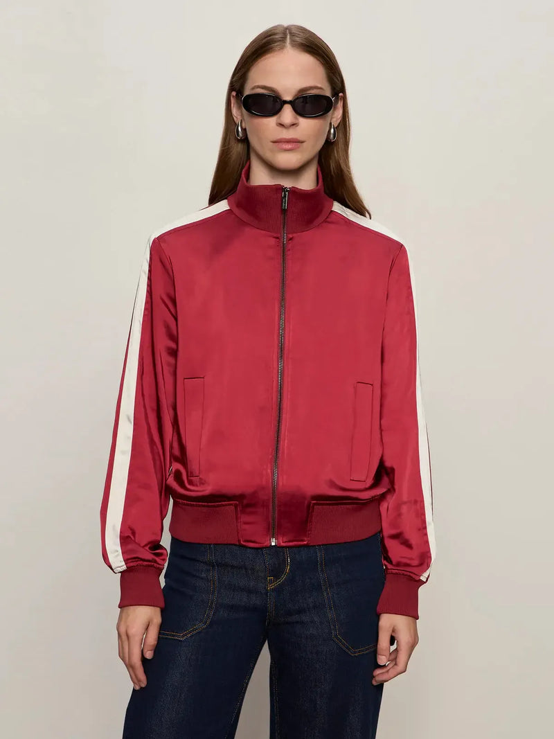 Sanctuary Satin Track Jacket - Crimson-Hand In Pocket