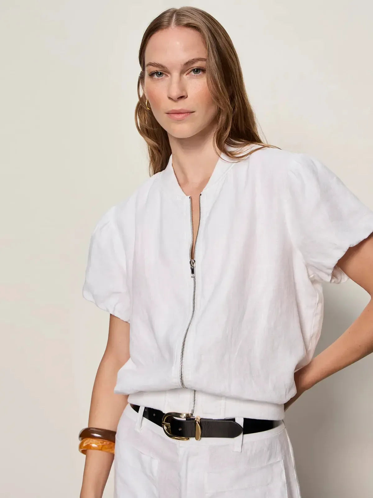 Sanctuary Everly Linen Bomber - White-Hand In Pocket