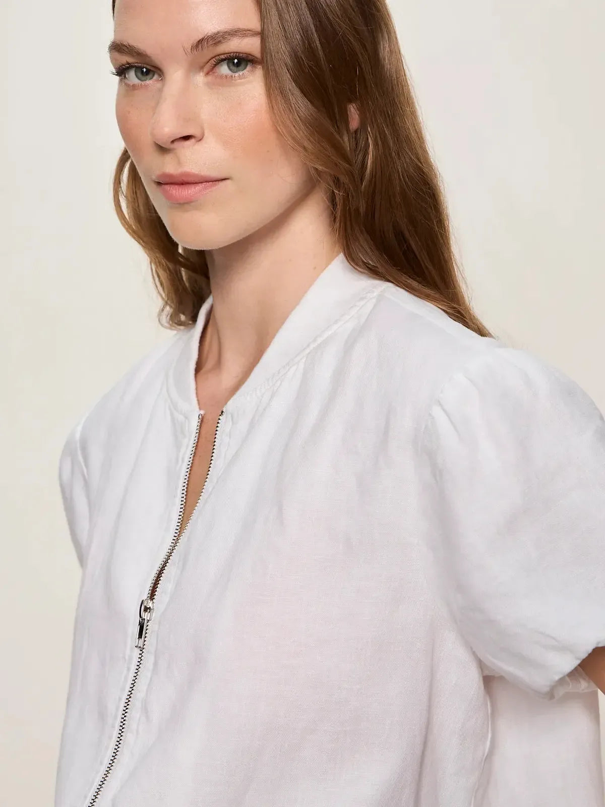 Sanctuary Everly Linen Bomber - White-Hand In Pocket