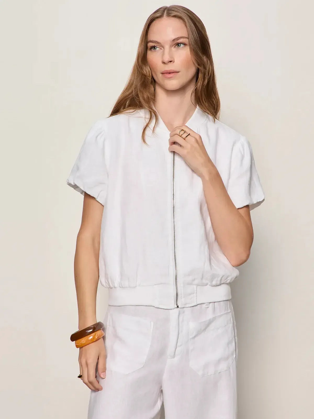 Sanctuary Everly Linen Bomber - White-Hand In Pocket