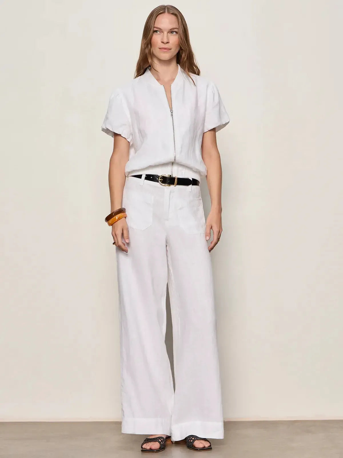Sanctuary Everly Linen Bomber - White-Hand In Pocket