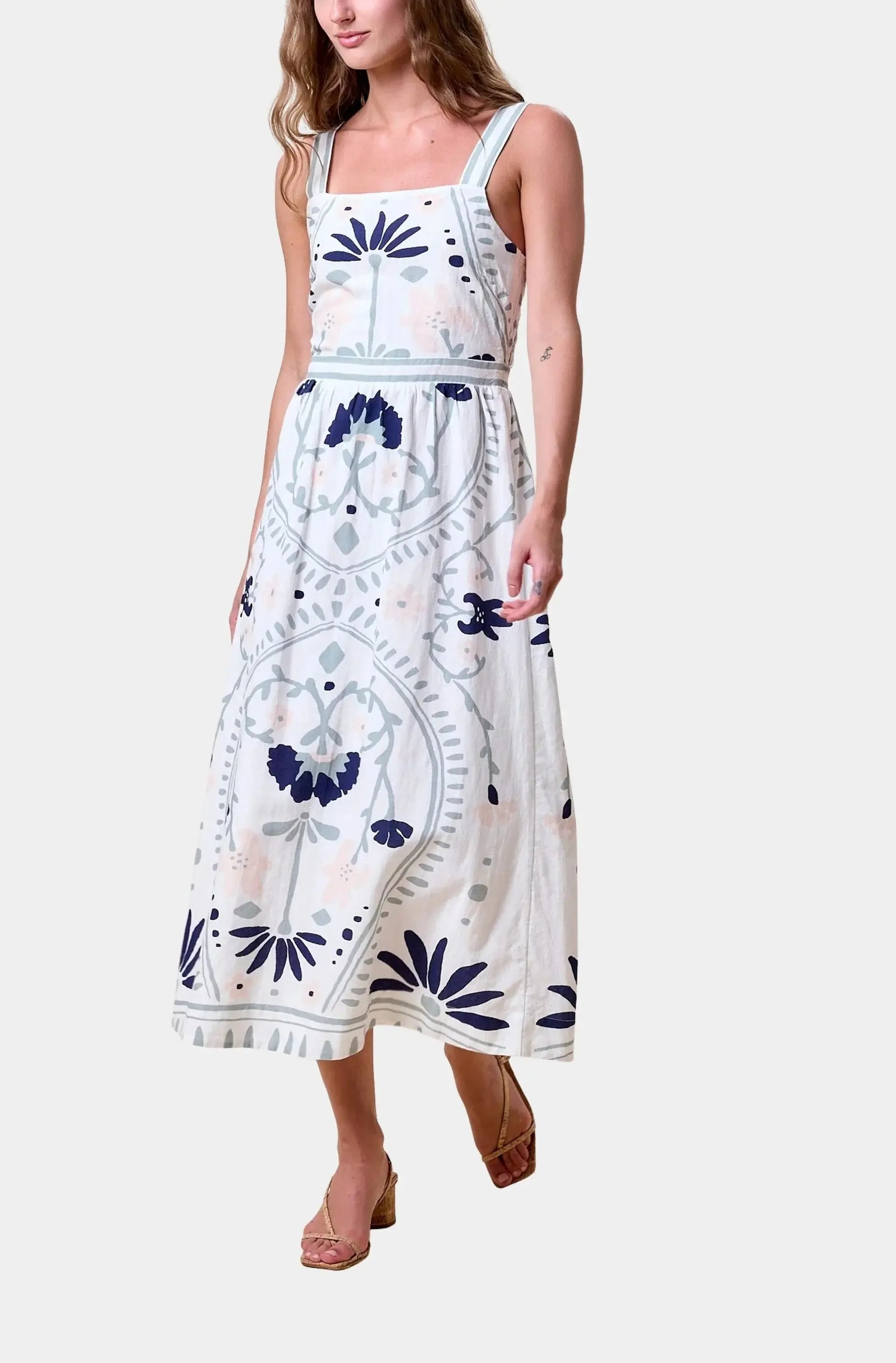 Cleobella Carmen Midi Dress - Liliana Blue Surf-Hand In Pocket