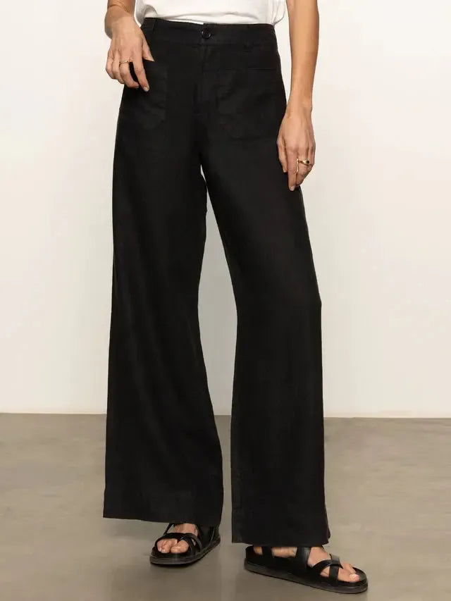 Sanctuary The Linen Marine Wide Leg- Black-Hand In Pocket
