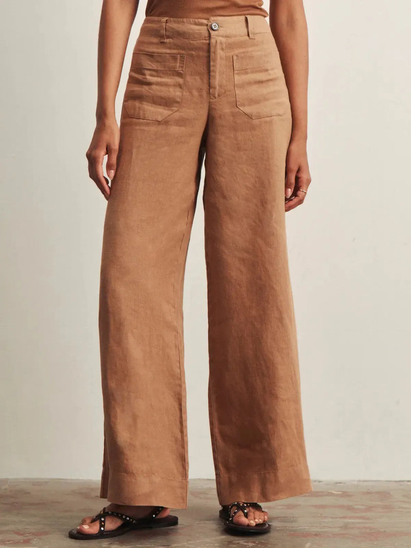 Sanctuary The Linen Marine Wide Leg - Toasted Coconut-Hand In Pocket