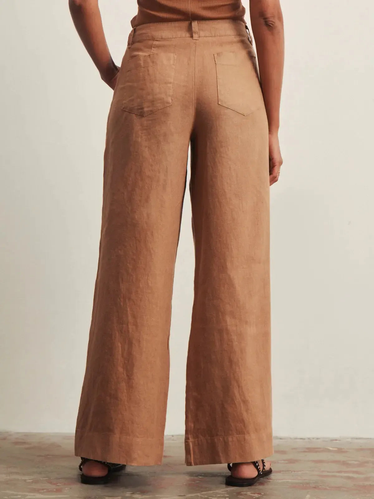 Sanctuary The Linen Marine Wide Leg - Toasted Coconut-Hand In Pocket