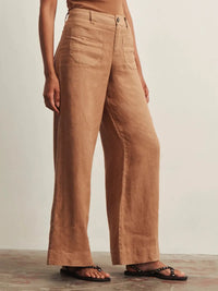 Sanctuary The Linen Marine Wide Leg - Toasted Coconut-Hand In Pocket