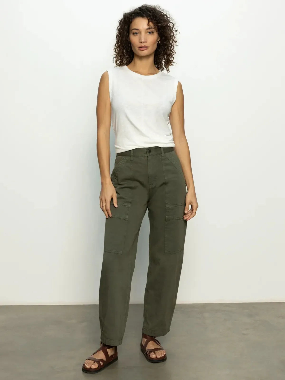 Sanctuary Boyfriend Utility Pants - Kalamata-Hand In Pocket