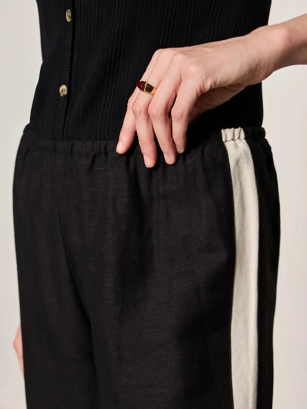 Sanctuary Casual Track Pant - Black/Summer Sand-Hand In Pocket