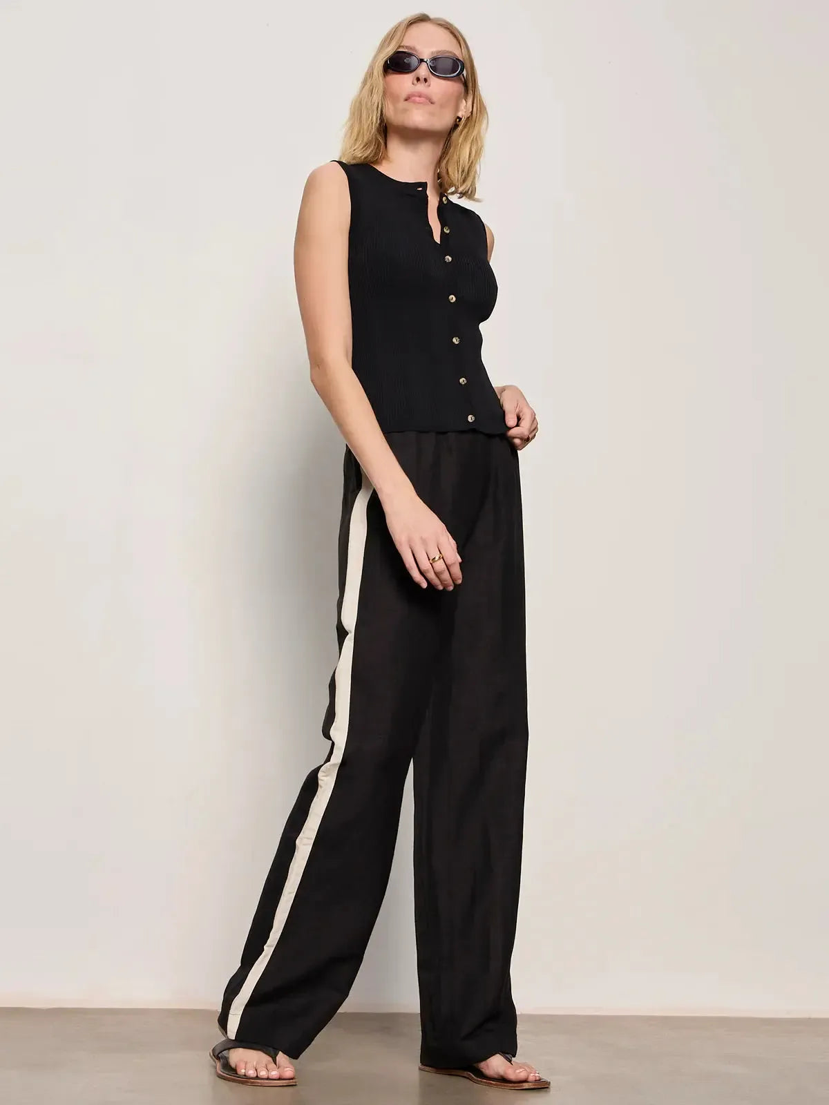 Sanctuary Casual Track Pant - Black/Summer Sand-Hand In Pocket