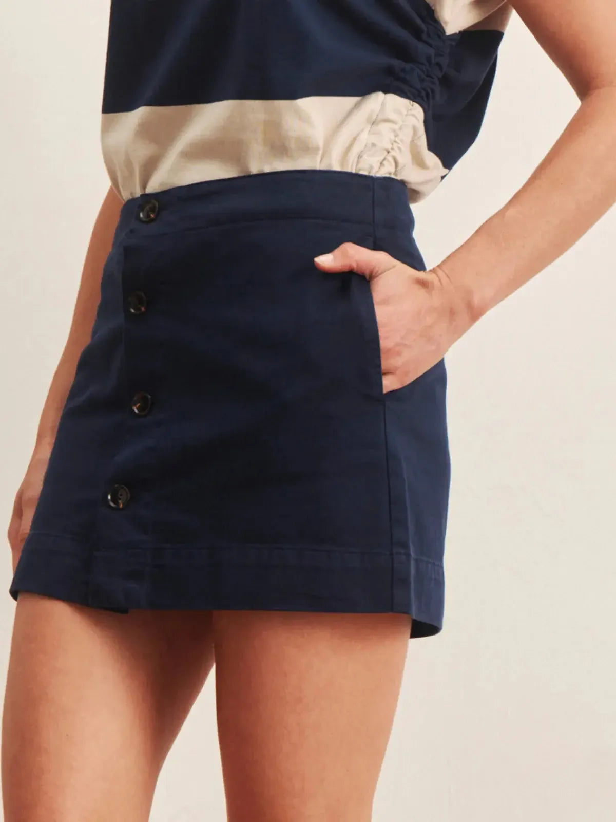Sanctuary Mila Mini Skirt - Navy Blazer-Hand In Pocket