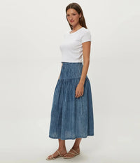 Michael Stars Emi Dro Skirt - Indigo Stripe-Hand In Pocket