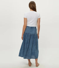 Michael Stars Emi Dro Skirt - Indigo Stripe-Hand In Pocket