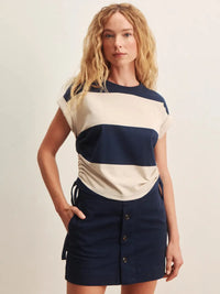 Sanctuary All Day Ruched Tee - Navy Blazer/Dark Opal Rugby-Hand In Pocket
