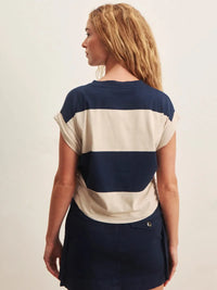 Sanctuary All Day Ruched Tee - Navy Blazer/Dark Opal Rugby-Hand In Pocket